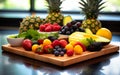 Healthy Eating Fresh Fruit Assortment on a Beautiful Cutting Board Royalty Free Stock Photo