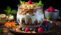 Healthy eating Fresh fruit, yogurt, granola a gourmet delight generated by AI Royalty Free Stock Photo