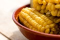 Healthy vegetarian food, freshly homemade cooked boiled sweetcorn on cob