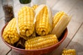 Homemade cooked boiled sweetcorn, delicious sweetcorn in bowl