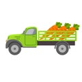 Food delivery retro truck vegetables. Carrot harvesting .Car illustration vector.