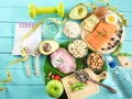 Healthy eating of ketogenic diet meal plan  apple,salmon and avocado with Workout and fitness dieting ,fitness and weight loss Royalty Free Stock Photo