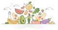 Healthy eating lifestyle with fresh organic food ingredients outline concept