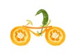 Healthy eating. Little funny pepper on bicycle. Royalty Free Stock Photo