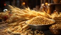 Healthy eating organic whole wheat bread on wooden table generated by AI