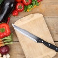 Healthy eating preparing and slicing vegetables knife on cutting Royalty Free Stock Photo