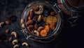 Healthy eating a variety of organic dried fruit and nuts generated by AI