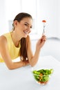 Healthy Eating. Vegetarian Woman Eating Salad. Food, Lifestyle, Royalty Free Stock Photo