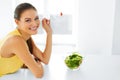 Healthy Eating. Vegetarian Woman Eating Salad. Food, Lifestyle, Royalty Free Stock Photo