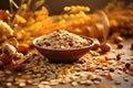 Healthy eating with whole grains flake. Wellness diet nutrient-rich, close-up photography. Generative AI