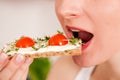 Healthy eating - woman with crispbread Royalty Free Stock Photo