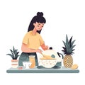 Healthy eating women cooking pineapple meal