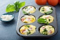 Healthy egg muffins, mini frittatas with tomatoes Royalty Free Stock Photo