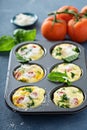 Healthy egg muffins, mini frittatas with tomatoes Royalty Free Stock Photo