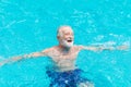 Healthy elder happy enjoy and laugh in the swimming pool in the summer season