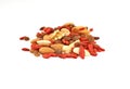 Healthy and energetic snack consisting of goji berries, almonds, raisins, walnuts and hazelnuts. Royalty Free Stock Photo