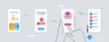 Healthy face, Recovered person and Washing hands minimal line icons. For web application, printing. Vector