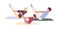 Healthy family with child doing sports exercises together. Parents and kid stretching on mats. Workout of mother, father Royalty Free Stock Photo