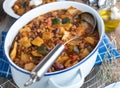 Healthy family meal with a ground beef stew. Cooked with cabbage, vegetables and kidney beans Royalty Free Stock Photo