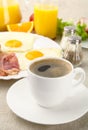 Healthy fatty breakfast with cup of coffee with bacon,eggs Royalty Free Stock Photo