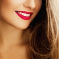 Healthy female smile with perfect natural white teeth, beauty face closeup of smiling young woman, bright lipstick Royalty Free Stock Photo