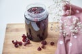 Healthy fermented honey product with cranberry. Healthful, anti-bacterial, anti-viral product. Food preservative at home, cozy,