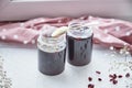 Healthy fermented honey product with cranberry. Natural yeasts, food preservative at home, cozy, rustic flat lay. Delicious recipe