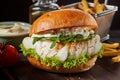 Healthy fish burger with mayonnaise Royalty Free Stock Photo