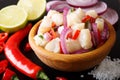 Healthy fish ceviche of cod with onion and pepper close-up on a Royalty Free Stock Photo