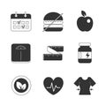 Healthy fitness diet icons set
