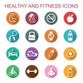 Healthy and fitness long shadow icons