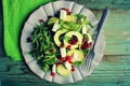 Healthy fitness salad with arugula, avocado, feta . Vegetarian nutritious salad. Keto diet. Keto lunch idea recipe Royalty Free Stock Photo