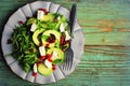Healthy fitness salad with arugula, avocado, feta . Vegetarian nutritious salad. Keto diet. Keto lunch idea recipe Royalty Free Stock Photo