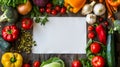 Healthy food backdrop and Copy space studio photography of white paper surrounded by fresh vegetables on wooden table Royalty Free Stock Photo