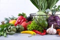 Healthy food background. Concept of Healthy Food, Fresh Vegetables on gray concrete background Royalty Free Stock Photo