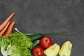 Healthy food background. Healthy food concept with fresh vegetables and ingredients for cooking. Top view with copy space. Aromati