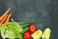 Healthy food background. Healthy food concept with fresh vegetables and ingredients for cooking. Top view with copy space Royalty Free Stock Photo