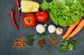 Healthy food background. Healthy food concept with fresh vegetables and ingredients for cooking. Top view with copy space. Royalty Free Stock Photo