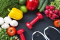 Healthy food background. Ingredients for cooking. Top view. Copy space. Dark background. Fitness diet. Royalty Free Stock Photo