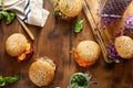 Healthy food background. Set different vegetarian burgers with c