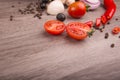 Healthy food background / studio photo of different fruits and vegetables on wooden table. Royalty Free Stock Photo