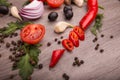 Healthy food background / studio photo of different fruits and vegetables on wooden table. Royalty Free Stock Photo