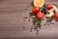 Healthy food background / studio photo of different fruits and vegetables on wooden table. Royalty Free Stock Photo