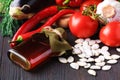 Healthy food background, trendy diet products, vegetables, cereals, nuts. oils