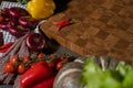 Healthy food background. Vegetable still-life. Healthy vegan vegetarian food vegetables, cherry tomato, bell pepper and hot pepper