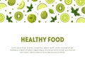 Healthy Food Banner Template with Space for Text and Fresh Green Fruits and Vegetables Vector Illustration Royalty Free Stock Photo