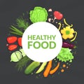 Healthy Food Banner Template, Tasty Vegetables Frame of Round Shape, Organic Shop, Restaurant, Cafe Vector Illustration Royalty Free Stock Photo