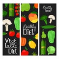 Healthy food banners. Fruits and vegetables vector illustration Royalty Free Stock Photo