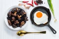 Healthy food black rice in bowl mushroom fried on white table. Royalty Free Stock Photo