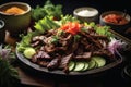 Healthy food, clean eating. Salad beef steaks, lettuce, arugula.GenerativeAI.